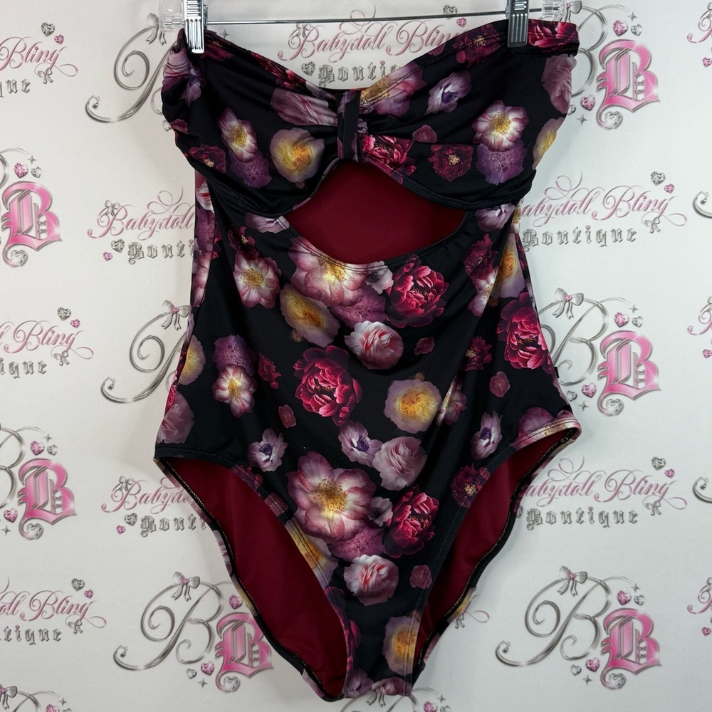 Aqua rose la vie en rose bodysuit strapless flowers cut out Floral One-Piece
